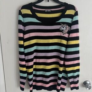 Hot Topic Black Pastel Striped Unicorn Crewneck Sweater